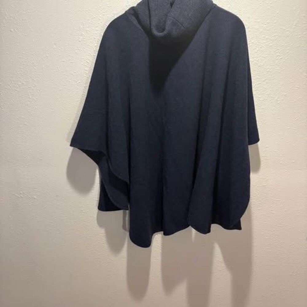 ShannieGirl Cheyenne Knit Poncho Sweater Navy Blue Denim Cowl Neck One Size